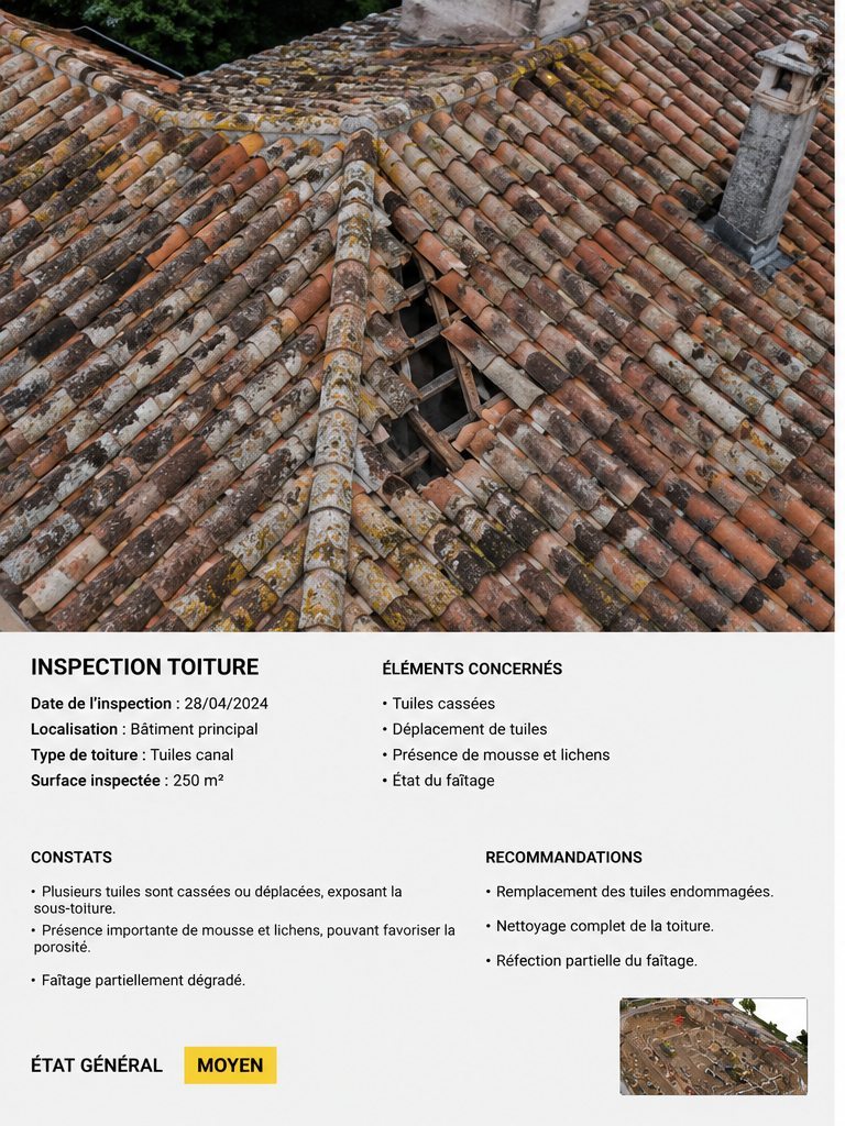 Illustration — inspection technique de toiture par drone aérien