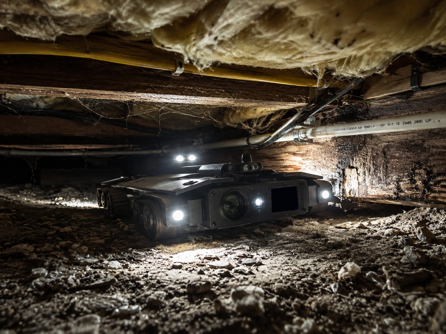 Drone terrestre (UGV) Ingefly en inspection de vide sanitaire — éclairage LED et caméra embarquée